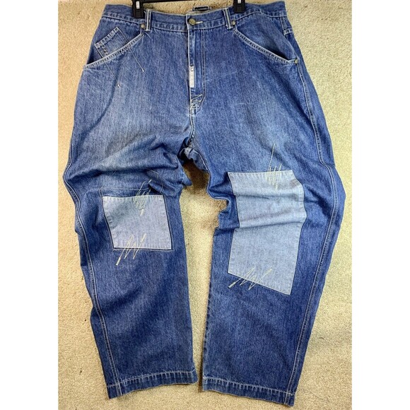 Vintage Karl Kani Patchwork Denim Hip Hop Skater Rap Baggy Blue Jeans 40 x 34